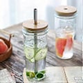 Miniatyrbild 4 av 5: 700 ml/24 oz Kall dryckeskopp med bambulock, transparent tedryckesbehållare, retro mugg för hemmafest, bar, cocktail