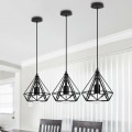 Miniatyrbillede 4 af 5: Vintage Pendel Loftlampe Sort Metal Gitter Hængende Lampe til Køkkenø Soveværelse Bar 2 Pak