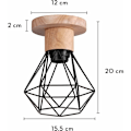 Miniatyrbilde 4 av 4: 2 stk. Industriell taklampe, innfelt taklampe, pendellampe, metalltre, hengelampe for gang, soverom, trapp, svart