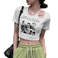 Miniatyrbilde 4 av 5: Dame Crop Top Retro Cut Out Komfortabel Kort Erm Sommer T-skjorte for Daglig Casual Shopping Hvit M