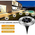 Miniatyrbillede 2 af 5: Solarhavelampe - 8 LED undergrundslampe, vandtæt stibelysning solcelledrevet, 4 stk.
