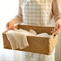 Miniatyrbillede 5 af 5: Håndvævet rektangulær rattan fletkurv opbevaringskurv frugt te snack brød picnic kurv kosmetik opbevaringsboks -XL