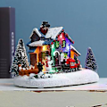 Miniatyrbillede 3 af 5: Julelandsby Figurer LED Lys Lille Tog Julelandsby Hus Lysende Landskab Resin
