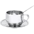 Miniatyrbillede 1 af 5: Kaffekopsæt, Dobbeltvægget Isoleret Kaffekrus i Rustfrit Stål med Underkop og Ske (4-d-1)