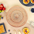 Miniatyrbild 5 av 5: Rund Rattanlåda, flätad Fruktkorg med Lock Brödkorg Bricka Förvaringskorg Videvävd Korg F
