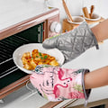 Miniatyrbild 4 av 5: Ugn och grytlappar Köksbomull Ugnsvantar Värmebeständiga Grytlappar för Ugn Grill Matlagning Hantering (Flamingo)