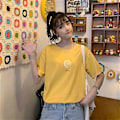 Miniatyrbild 2 av 3: Fruktmönstrad T-shirt Dam Lös Studentmode Polyester Kortärmad för Sommar Gul XL