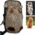 Miniatyrbillede 2 af 4: Ben til forreste kæledyrshund, håndfri justerbar rygsæk rejsetaske til små mellemstore hvalpe hunde kat kanin racer udendørs XL, leopard