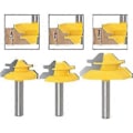 Miniatyrbillede 5 af 5: 45 Graders Limfræser Miter Overfræsersæt, 3 stk. 8 mm Skaft Limfræser Overfræser, 45 Lås Miter Overfræser Træbearbejdningsværktøj til Gravering Ma