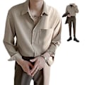 Miniatyrbild 4 av 5: Långärmad herrskjorta bomullsblandning button down nedvikt krage ledig skjorta för vår höst Khaki L
