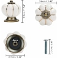 Pikkukuva 5 / 5: Valkoiset ja kultaiset kurpitsan muotoiset keraamiset nupit ruuveilla (8 kpl) - 3,6 x 3,9 cm / 1,42 x 1,54 tuumaa - Pyöreät vintage-vetimet kodin ja toimiston huonekaluihin