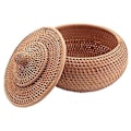 Miniatyrbillede 1 af 5: Rund Rattan Kasse, Frugtkurv i Flet med Låg Brødkurv Bakke Opbevaringskurv Pileflet Kurv F