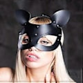 Miniatyrbillede 2 af 5: Dame Kat Design Kunstlæder Halv Ansigt Maske Halloween Fest Rekvisitter