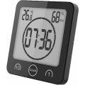 Miniatyrbilde 1 av 5: Baderomsklokke, vanntett berøringskontroll dusjklokke, LCD digital alarm, hygrometertermometer, nedtellingstimer, batteridrevet, for kjøkken sminke (svart)