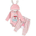 Miniatyrbild 1 av 5: Nyfödd Baby Pojkar Flickor Min 1:a Första Påsk Kläder Set Outfit Långärmad Kanin Romper Topp Randiga Långbyxor 3D Kanin Öron Hatt Baby Påsk Present SHZN