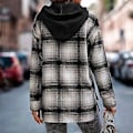 Miniatyrbillede 5 af 5: Dame Patchwork Hættetrøje Polyesterfiber Langærmet Åben Kant Pullover Plaid Patchwork Hættetrøjer til Dagligt Arbejde Sort L