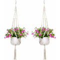 Miniatyrbild 5 av 5: Set med 4 Macrame Hängande Korgar Bomullsrep Blomkruka Planter Hängande Korgar för Inomhus och Utomhus Tak/Balkong/Vägg Dekoration, 105