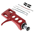 Miniatyrbilde 1 av 5: Universal platespiller headshell fonograf platespiller erstatnings headshell med 4X ledningskabler for platespiller rød
