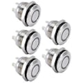 Miniatyrbillede 2 af 5: 5 stk. Knapkontakt Rustfrit Stål Flad Top Knap med LED Selv Nulstilling Strømtilbehør 12mmDC3‑6V Hvid