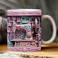 Miniatyrbild 3 av 4: 3D Sy-Mugg, söt Keramisk Broderi-Mugg, Keramisk Mugg för Sömnadsälskare, Sömnadspresent