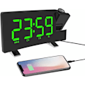 Miniatyrbild 1 av 5: Projektionsklockradio, 180  Takprojektionsväckarklocka, USB FM Digitalklocka med Dubbla Alarm, Snooze, Sleep Timer, 12/24h, Stor LED-skärm med Dimmer (Grön)
