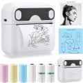 Miniatyrbillede 1 af 5: Mini klistermærkatprinter, Bluetooth-fotoprinter kompatibel med iOS og Android, til studier, noter, billeder, fotos, tidsskrifter, blækfri