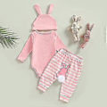 Miniatyrbild 3 av 5: Nyfödd Baby Pojkar Flickor Min 1:a Första Påsk Kläder Set Outfit Långärmad Kanin Romper Topp Randiga Långbyxor 3D Kanin Öron Hatt Baby Påsk Present SHZN