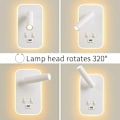 Miniatyrbillede 2 af 5: LED væglampe, sengelampe med afbryder, USB-opladningsport, justerbar stemningsbelysning til soveværelse (3W naturligt lys + 9W varmt lys) hvid