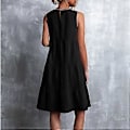 Miniatyrbillede 4 af 5: Plus Size Sort Ærmeløs Kjole - Åndbar Rund Hals Elegant Sommerbeklædning, XXL