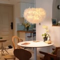 Miniatyrbillede 4 af 5: Moderne Pendellampe Hvid Fjer Loftlampe Skærm til Køkkenø Bar Cafe