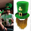 Miniatyrbillede 3 af 5: Herre . Patricks Dag Grøn Shamrock Nissehue M/ Skæg Dekoration Kostume Skæg og Overskæg Tilbehør