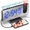 Miniatyrbild 1 av 5: Projektionsväckarklocka för tak, väckarklockradio med projektion i taket, med 7,5 tums spegelskiva, temperatur USB-port, dubbla väckarklockor,