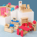 Miniatyrbillede 3 af 5: 1:12 Simulering Træmøbler Sæt Seng/bord/sofa/komfur Sand Legetøj Model Layout