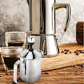 Miniatyrbillede 3 af 5: Mælke French Press Maker Mindre Stål Håndpumpe Mælkeskummer Håndholdt Mælkekande
