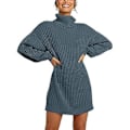 Miniatyrbild 2 av 5: Tröjklänningar Hög Krage Långa Lyktärmar Pullover Ledig Lös Klänning för Kvinnor Disblå M
