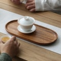 Miniatyrbilde 3 av 5: Kreativ trebrett Ovalt tebrett Husholdnings fruktbrett Tørket fruktbrett Tretallerken Valnøtt Kaffe koppbrett