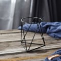 Miniatyrbilde 3 av 5: Innendørs Planter Potte 6 Tommer Moderne Hage Keramisk Rund Skål med Metall Luftanlegg Holder for Kaktus Sukkulent Planter (Hvit+Svart)