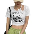 Pikkukuva 3 / 5: Naisten Crop Top Retro Leikattu Mukava Lyhythihainen Kesä T-paita Päivittäiseen Vapaa-aikaan Ostoksille Valkoinen M
