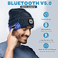 Pikkukuva 3 / 5: Musiikkipipo valolla, unisex-ladattava led-pipo kuulokkeilla lämmin neulottu pipo, bluetooth-pipo otsavalolla