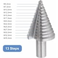 Miniatyrbillede 3 af 5: Trin Drill Cone Hulskærer 13 Trin 5-35mm Rund Skaft Bit Cone Skæreboremaskine med Titanium Belægning til Metal Træ Plast