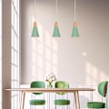 Miniatyrbillede 3 af 5: Moderne enkel loftslampe i metal og træ med justerbar lampeskærm - DIY-pendellampe i grøn