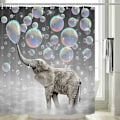 Miniatyrbillede 2 af 5: Design Bruseforhæng, Dyr Elefant Blæser Bobler Drøm Farverig Print, Vandtæt Stof Badeværelse Dekor Sæt med Kroge 180 x 180cm
