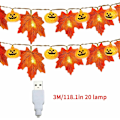 Miniatyrbillede 3 af 5: Thanksgiving Halloween Batteriboks LED Ahornblad Fe Lys Indendørs og Udendørs Dekorative Fe Lys 3M 20 Lys USB Halloween Mærkat