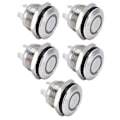 Miniatyrbillede 4 af 5: 5 stk. Knapkontakt Rustfrit Stål Flad Top Knap med LED Selv Nulstilling Strømtilbehør 12mmDC3‑6V Hvid