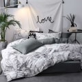 Miniatyrbilde 1 av 5: Hvit Marmor Look 3-delt Sengetøysett Charcoal Grå Marmor Mønster Charcoal Grå Dynetrekk Dobbeltseng med Glidelås Trykt Begge Sider for M