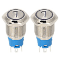 Miniatyrbilde 1 av 5: 2 stk. 5-pins trykknappbryter i rustfritt stål 16 mm, selvtilbakestillende bryter med lys, 7-24VDC, hvit, vanntett, slitesterk, for bil, båt, industri