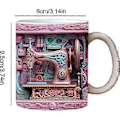 Miniatyrbild 2 av 4: 3D Sy-Mugg, söt Keramisk Broderi-Mugg, Keramisk Mugg för Sömnadsälskare, Sömnadspresent