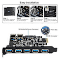 Miniatyrbillede 2 af 5: PCIE USB3.0 Udvidelseskort PCI til Express til USB Adapter HUB 7 Porte 5Gb Super