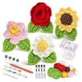 Miniatyrbillede 1 af 5: Hæklesæt til begyndere, Hæklesæt til blomsterbroche for begyndere til voksne, med trin-for-trin video-tutorials og garn