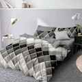 Miniatyrbilde 2 av 5: Fashion Unique 3D geometrisk stripet trykt dynetrekksett, 3-delt nordisk stil minimalisme dobbelt størrelse mikrofiber dynetrekksett med gul